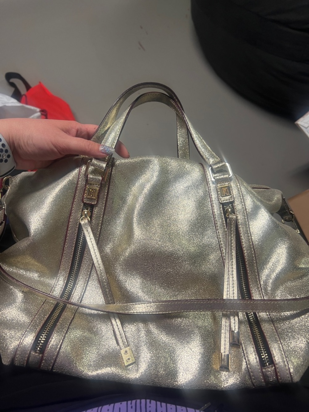 ANTONIO MELANI Metallic Gold Leather Convertible Shoulder Bag
